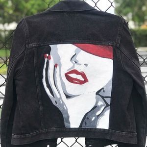 Custom Jacket Hand Painted Denim Jacket Red Lips
